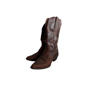Justin Boots L2700 Womens Brown Leather Blue Whipstitch Western Boots Size 9B